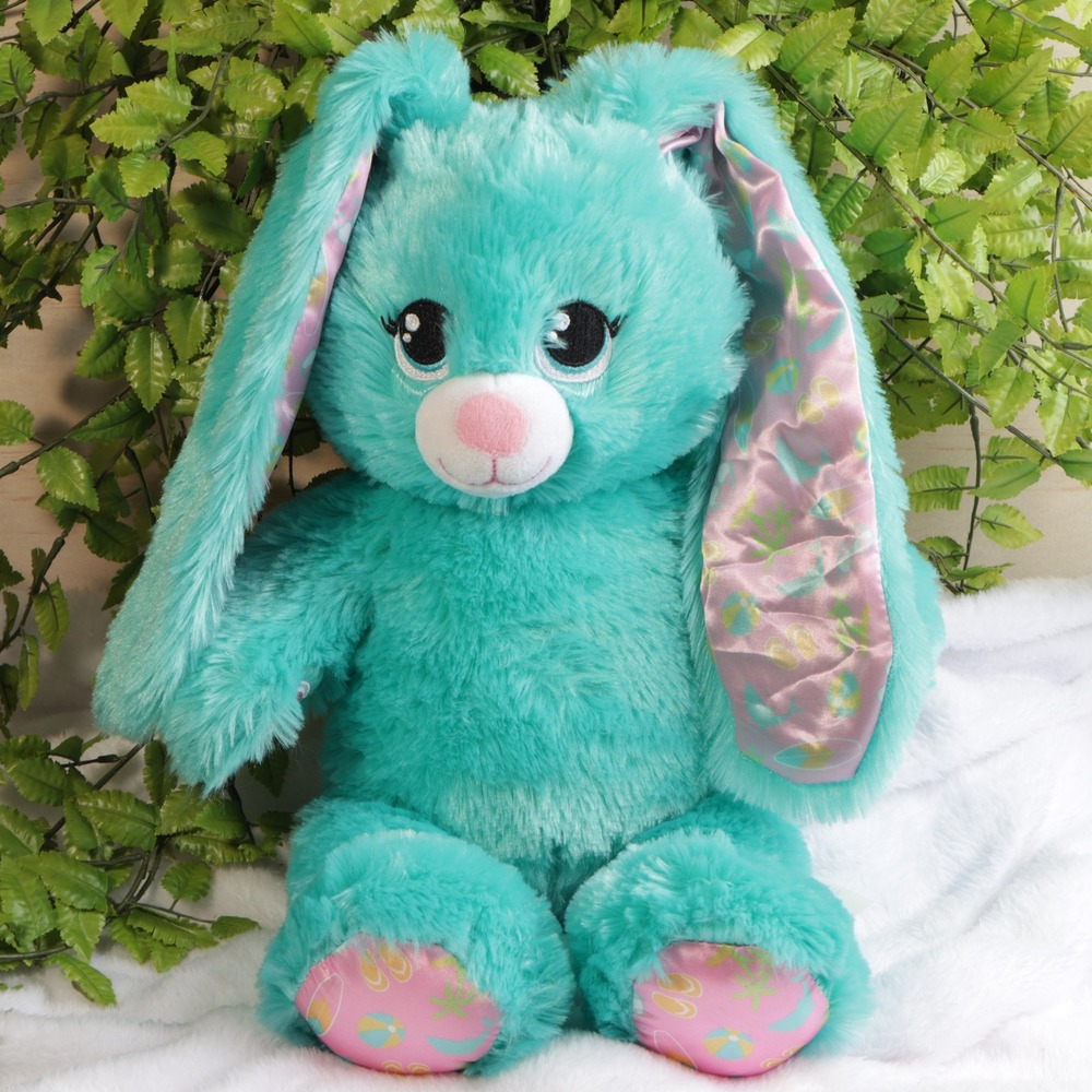 Build-A-Bear Workshop Teal Summer Bunny Plush Tropical Beach Print Ears 16in